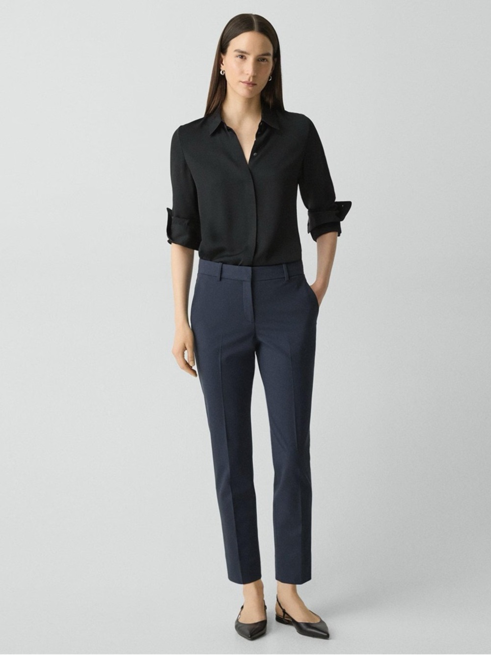 Set of 2 Theory Treeca wool trousers size 00 in navy and charcoal NWOT